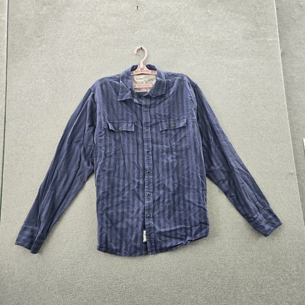 Levi's Men Button‎ Up Shirt XL Blue Striped Casual Long Sleeve Pearl Western
